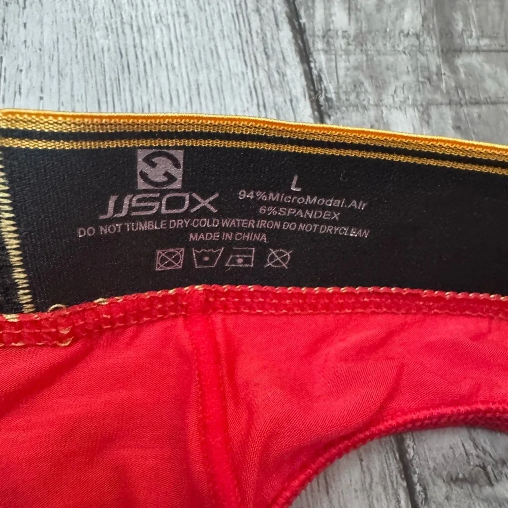 JJSox Men’s Sexy Red and Gold Modal Thong Large Miami